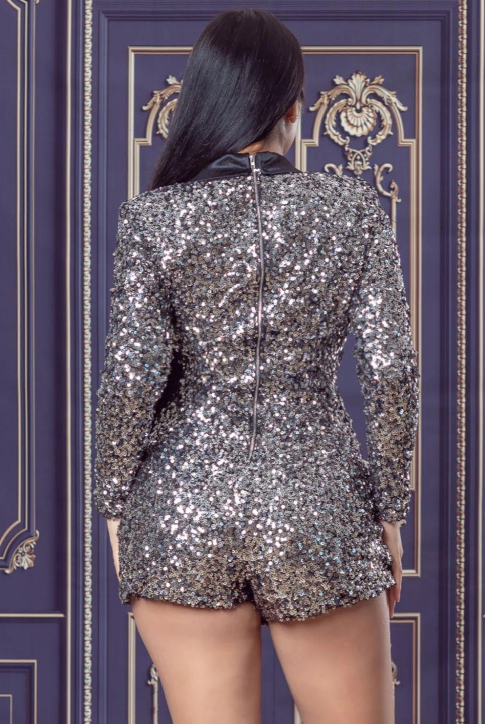 Roberta Sequin Romper Silver
