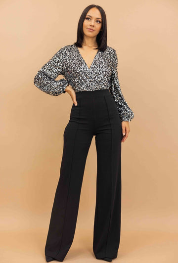 Kayla Sequin Jumpsuit Silver