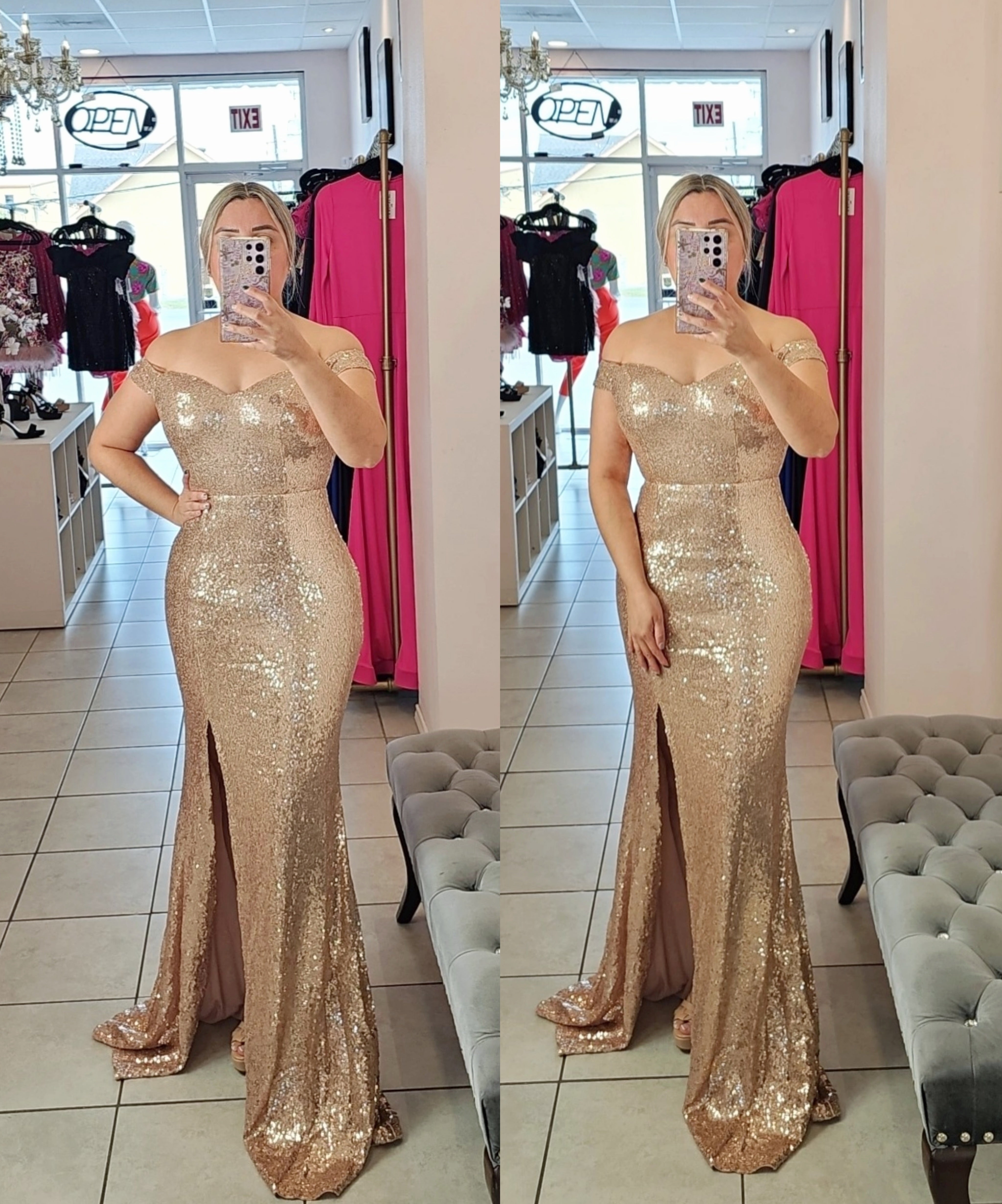 Jessica Sequin Dress Champagne