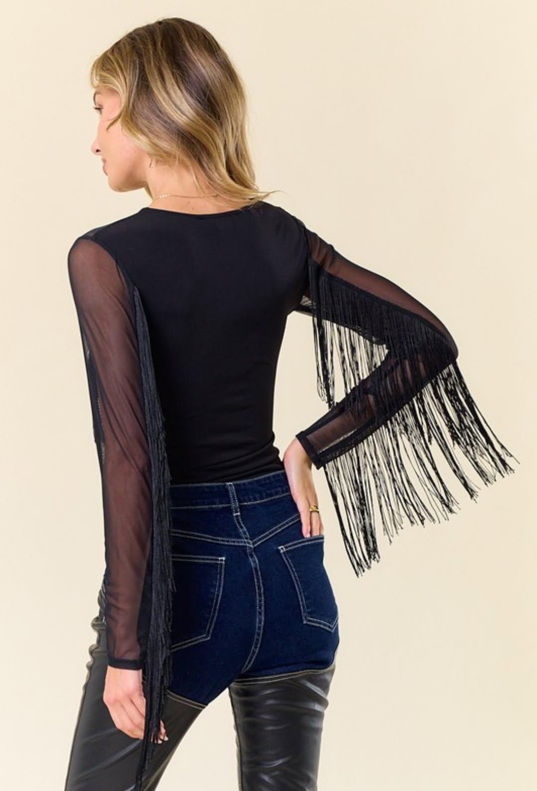 Amelia Mesh Fringe Top