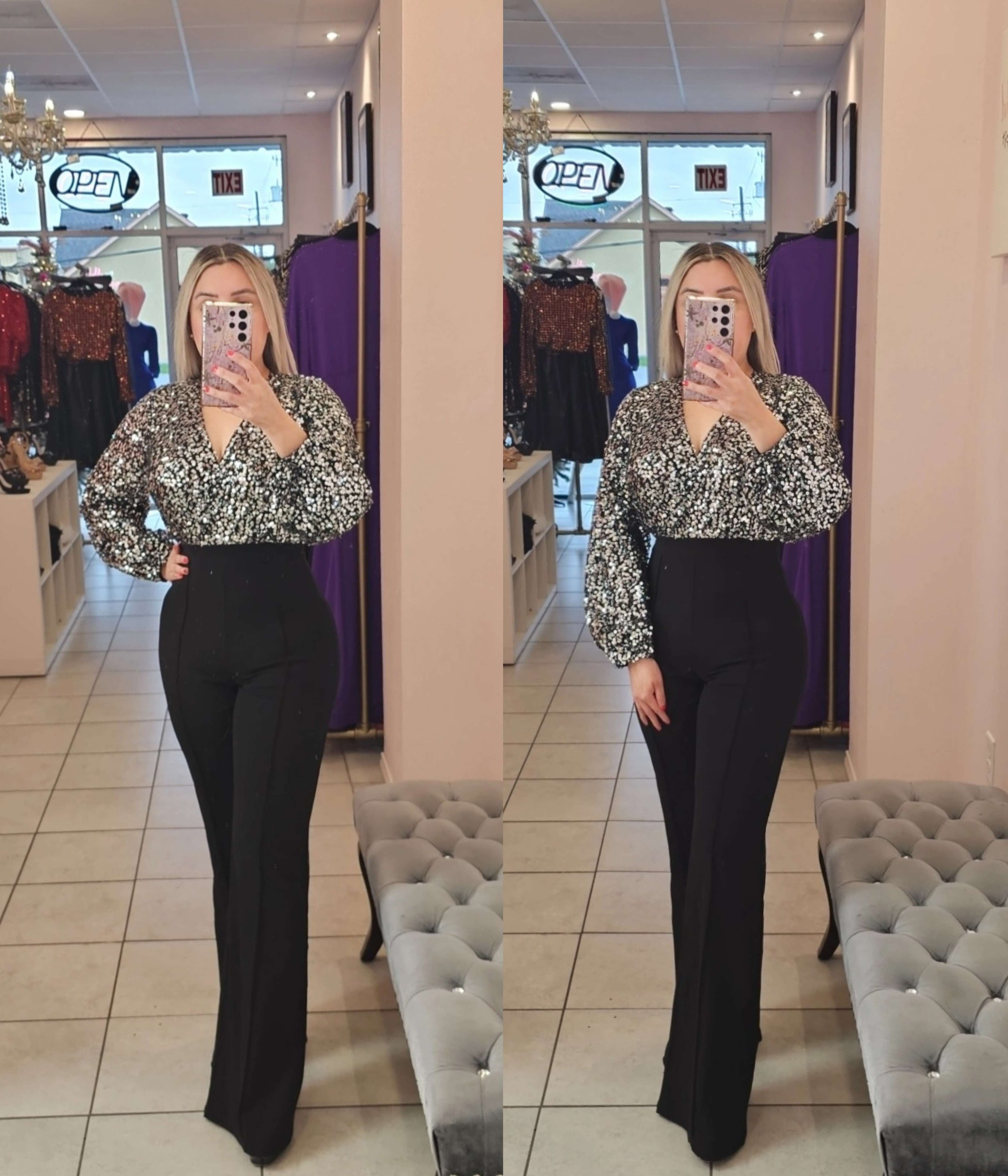 Kayla Sequin Jumpsuit Silver
