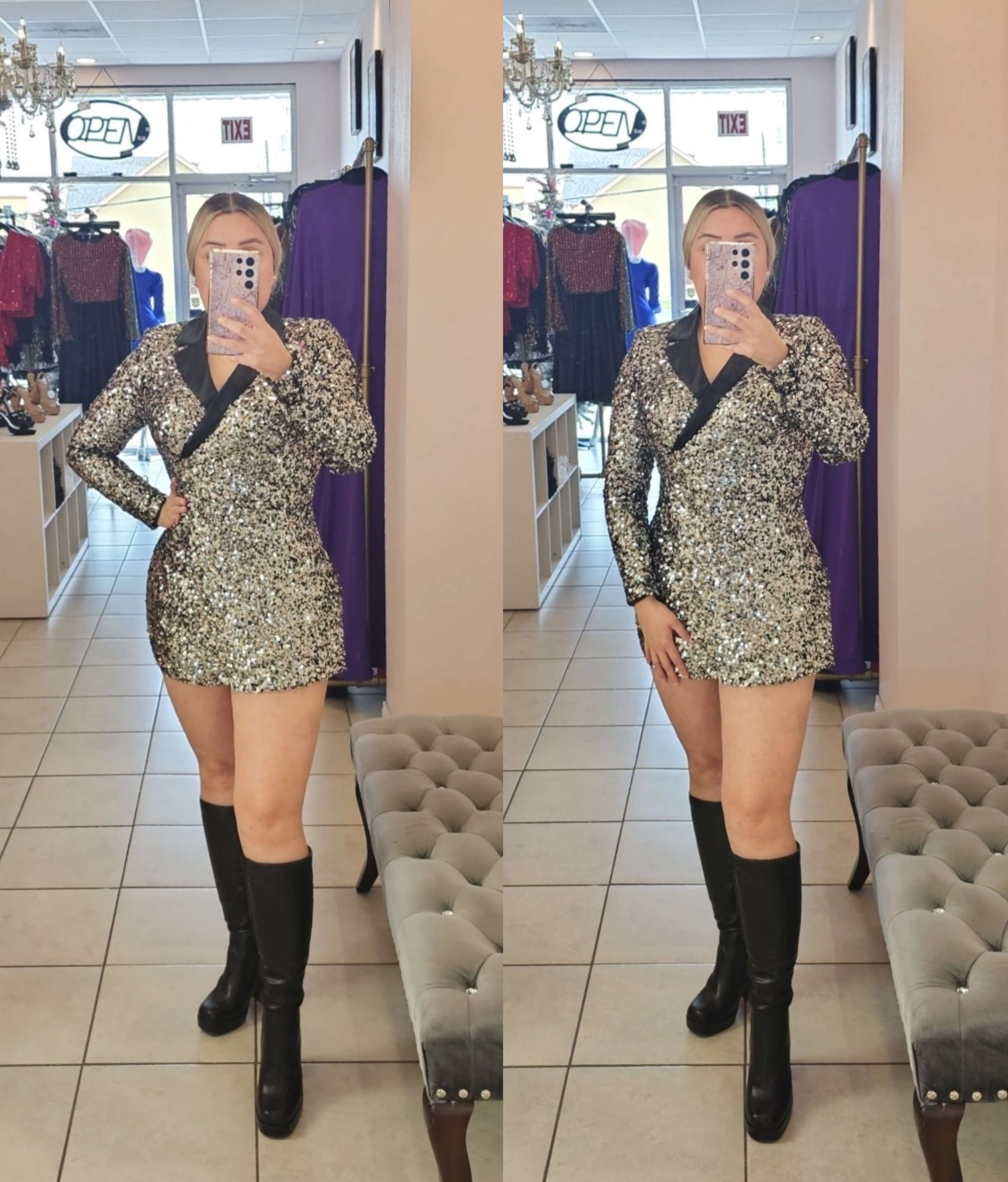 Roberta Sequin Romper Silver